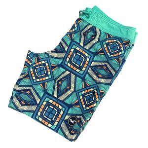 Hollister Mens Board Shorts Size 32 Teal Blue Geometric Tribal Print Swim Trunks